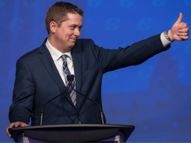 Andrew Scheer, newly elected leader of the Conservative Party of Canada, addresses the par