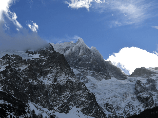A picture shows La Meije mountain and glacier on January 5, 2018 in La Grave, French Alps