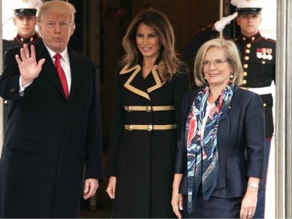 U.S. President Donald Trump (2nd L) and first lady Melania Trump (3rd L) welcome Australian Prime Minister Malcolm Turnbull (L) and his wife Lucy Turnbull (R) during an arrival at the South Lawn of the White House February 23, 2018 in Washington, DC. Prime Minister Turnbull is on a visit …