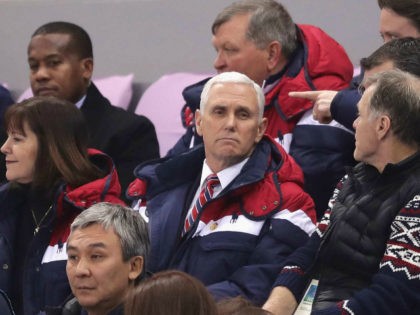 U.S. Vice President Mike Pence, wife Karen Pence and Fred Warmbier attend the Men's 1500m