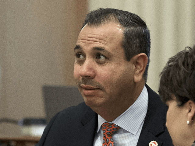 FILE - In this Aug. 26, 2016, file photo, state Sen. Tony Mendoza, D-Artesia, listens at t
