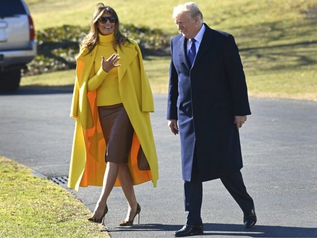 President Donald Trump and first lady Melania Trump walk toward Marine One on the South Lawn of the White House in Washington, Monday, Feb. 5, 2018. The Trumps are heading to Cincinnati. (AP Photo/Susan Walsh)