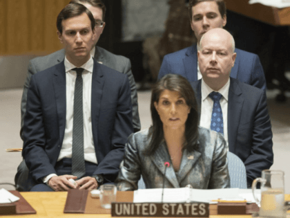 UN Palestine Jared Kushner, Nikki Haley, Jason Greenblatt Jared Kushner, left, and Jason Greenblatt, right, listen as American Ambassador to the United Nations Nikki Haley speaks during a Security Council meeting on the situation in Palestine, Tuesday, Feb. 20, 2018 at United Nations headquarters. (AP Photo/Mary Altaffer)