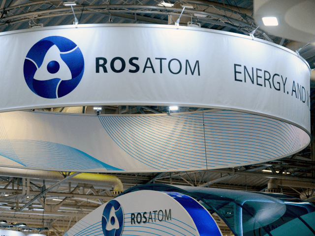 A picture taken on June 28, 2016 shows the logo of Russian atomic energy agency Rosatom du