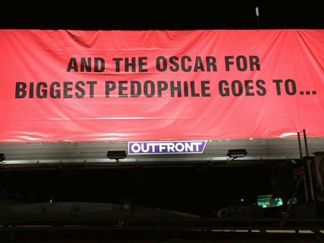 Street artist Sabo erects billboards over Hollywood ahead of the Academy Awards.