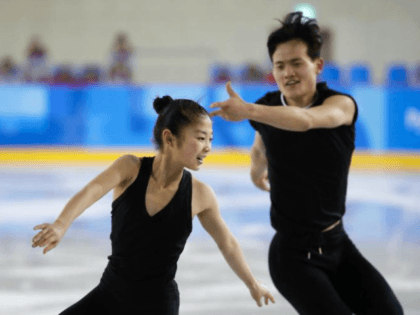 North Korea's Ryom Tae Ok, left, and Kim Ju Sik, perform during a Pairs Figure Skating training session prior to the 2018 Winter Olympics in Gangneung, South Korea, Saturday, Feb. 3, 2018. (AP Photo/Felipe Dana) Photo Credit: AP