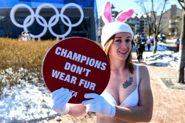 Naked 'bunny girl' freezes tail off in Olympic fur protest