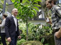 Amazon CEO Jeff Bezos tours the facility at the grand opening of the Amazon Spheres rainforest-inspired offices in Seattle, Washington on January 29, 2018 After stunning growth streak, Amazon ambitions seem boundless
