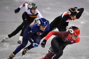 Britain's Elise Christie says she was knocked over in speed skating final