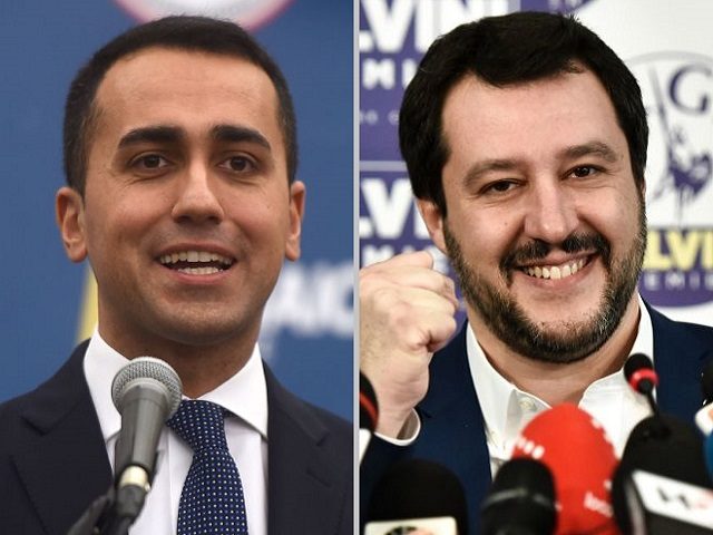 Italy's populist Five Star Movement (M5S) party leader Luigi Di Maio, addresses journalist