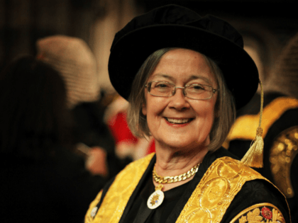 LONDON, ENGLAND - OCTOBER 01: Baroness Hale of Richmond, One of the new 11 Justices of the Supreme Court, and the only woman, arrives in Westminster Abbey after being sworn in on October 1, 2009 in London, England. Lady Hale wears a hat despite other Justices of the Supreme court …