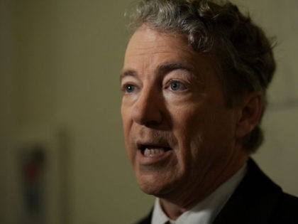 WASHINGTON, DC - FEBRUARY 08: U.S. Sen. Rand Paul (R-KY) participates in a TV interview outside his office at Russell Senate Office Building on Capitol Hill February 8, 2018 in Washington, DC. Sen. Paul made a move to block a budget deal Thursday as the government will run out of …