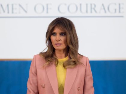 US First Lady Melania Trump speaks during the 2018 International Women of Courage Award Ceremony at the State Department in Washington, DC, March 23, 2018. / AFP PHOTO / SAUL LOEB (Photo credit should read SAUL LOEB/AFP/Getty Images)