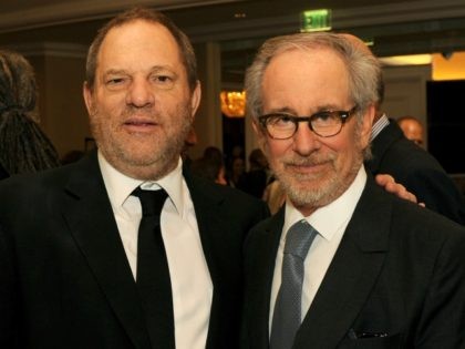 Chairman of The Weinstein Company Harvey Weinstein and director Steven Spielberg attend the Hollywood Foreign Press Association's 2012 Installation Luncheon held at the Beverly Hills Hotel on August 9, 2012 in Beverly Hills, California. (Photo by Kevin Winter/Getty Images for HFPA)