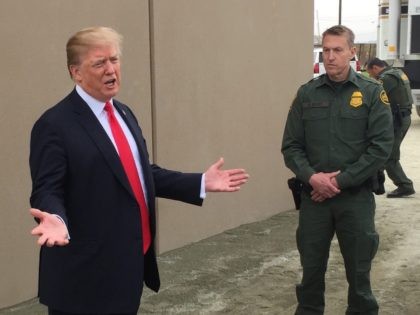 President Trump visiting border wall in prototypes in San Diego County, California. (Joel Pollak / Breitbart News)