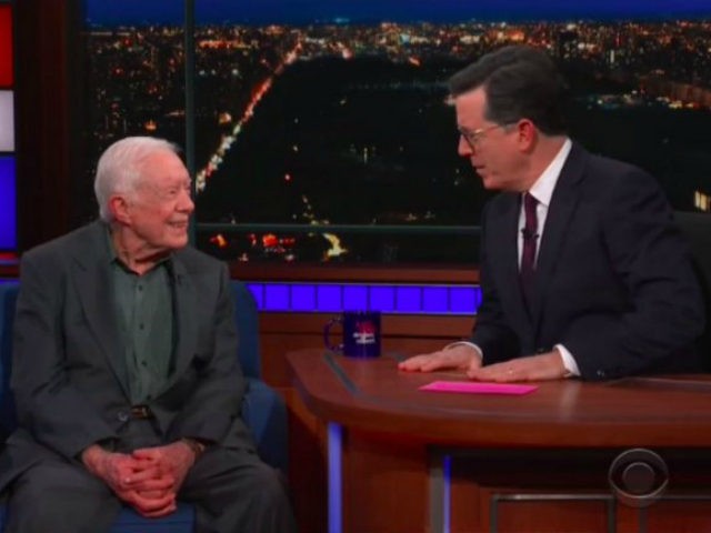 Jimmy Carter sits down with Stephen Colbert on Friday, March 30, 2018.