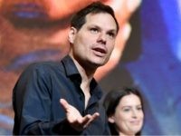 Michaelian2 MAY 18: Panel moderator Michael Ian Black (L) and producer Lilly Burns speak onstage during the 'Search Party' ATAS event at Saban Media Center on May 18, 2017 in North Hollywood, California. 27010_001 (Photo by Emma McIntyre/Getty Images for TBS)