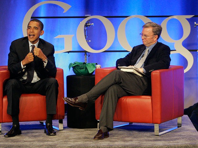 Democratic presidential hopeful Sen. Barack Obama, D-Ill., left, speaks with Google CEO Dr