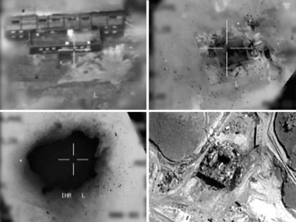 This combination of pictures created on March 20, 2018 of handout images provided by the Israeli army reportedly shows an aerial view of a suspected Syrian nuclear reactor during bombardment in 2007. Israel's military admitted for the first time on March 20 responsibity for a 2007 air raid against a …