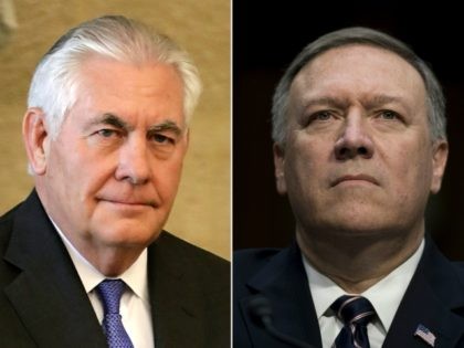 This combination of pictures created on March 13, 2018 shows then US Secretary of State Re