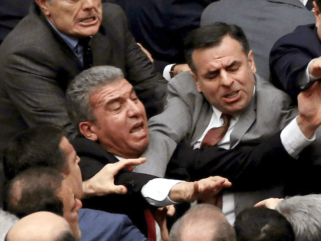 Istanbul (CNN) — Lawmakers in Turkey brawled during a debate over constitutional amendme