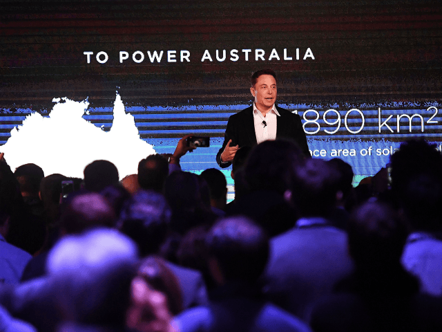 Elon Musk during his presention during Tesla Powerpack Launch Event at Hornsdale Wind Farm