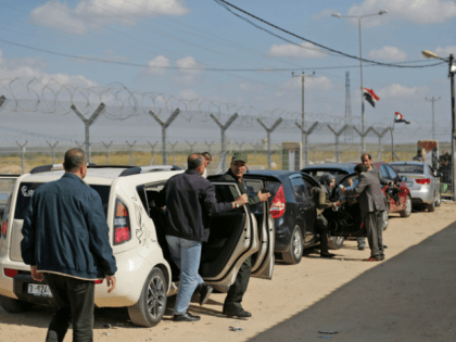 Palestinian Authority officials are seen at the northern entrance of the Gaza Strip just a