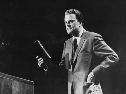 American evangelist Billy Graham, giving a speech on stage, circa 1970. (Photo by Keystone/Hulton Archive/Getty Images)