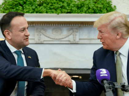 US President Donald Trump shakes hands with Ireland's Prime Minister Leo Varadkar (L) during a bilateral in the Oval Office of the White House on March 15, 2018 in Washington, DC. / AFP PHOTO / MANDEL NGAN (Photo credit should read MANDEL NGAN/AFP/Getty Images)