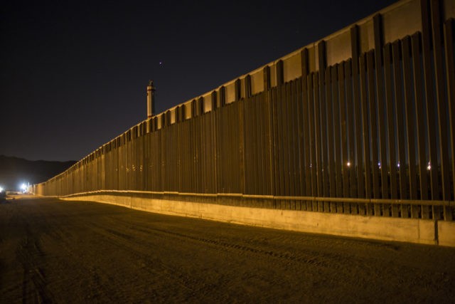 A portion of the new steel border fence stretches along the US-Mexico border in Sunland Pa