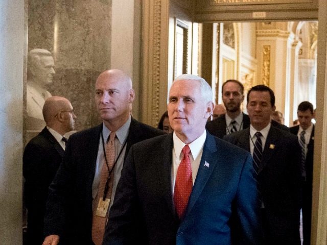 Vice President Mike Pence, center, and White House Director of Legislative Affairs Marc Sh