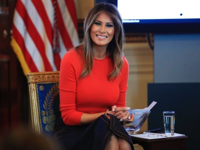 First lady Melania Trump speaks during a discussion with students regarding the issues the