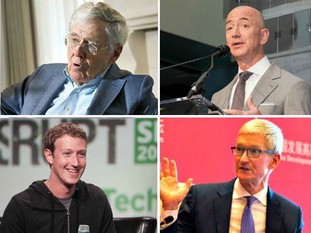 Charles Koch, Jeff Bezos, Tim Cook, Mark Zuckerberg