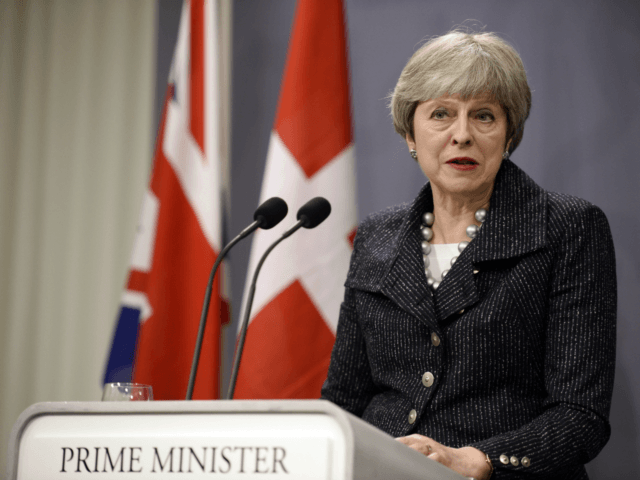 Britain's Prime Minister Theresa May speaks during a joint press conference with Danish Pr