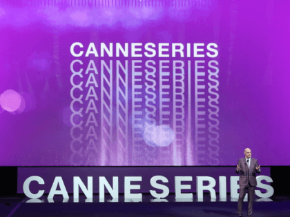 CanneSeries jury president Harlan Coben delivers a speech during the closing ceremony of T