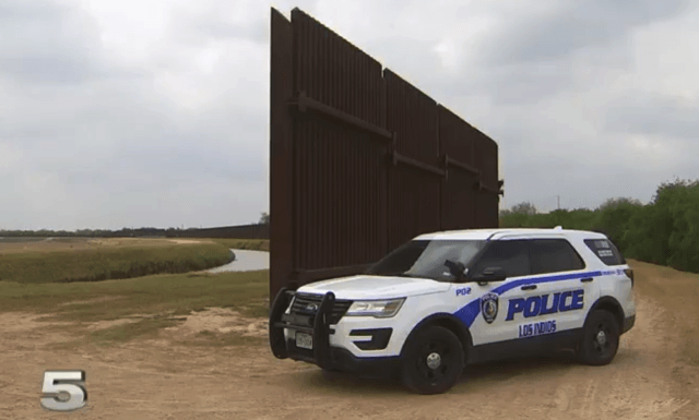 Los Indios Police Chief De La Rosa patrols near gap in Texas border fencing. (KRGV Video Screenshot)