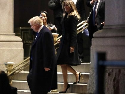 President Donald Trump and First Lady Melania Trump leave after dinner at Trump nternational Hotel on April 7, 2018 in Washington, D.C. (Photo by Yuri Gripas-Pool/Getty Images)