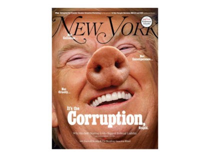 New York magazine’s latest cover photo depicts President Donald Trump as a pig and attacks the president as “corrupt.”