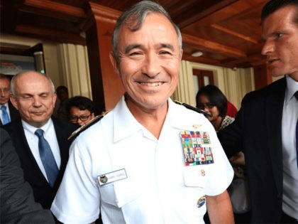 Commander, U.S. Pacific Command Adm. Harry B. Harris Jr. walks after meeting with Indonesi
