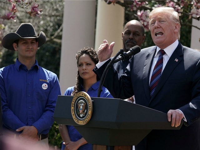 U.S. President Donald Trump speaks during a Rose Garden event April 12, 2018 at the White