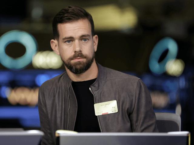 This photo taken Nov. 19, 2015, shows Square CEO Jack Dorsey being interviewed on the floo