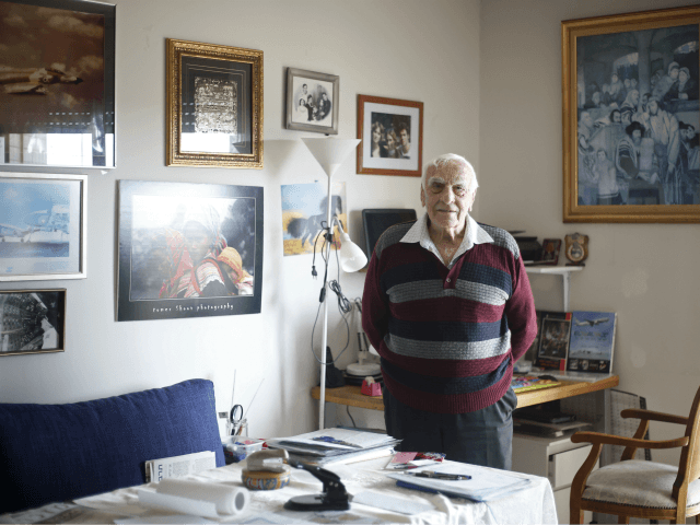 In this Tuesday, April 10, 2018 photo, Baruch Shub, a Holocaust survivor poses for a photo at his apartment in a senior citizens' home in Kfar Saba, Israel. While most of his fellow Jews were being killed or brutalized in Nazi death camps and ghettos, Shub and his friends were …