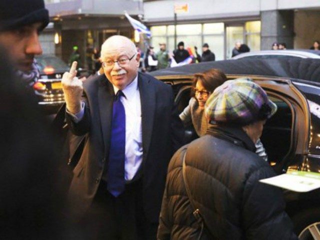 Michael Steinhardt, the co-founder and major supporter of Birthright Israel—a program that has brought more than 600,000 Jewish young adults from around the world to Israel for free 10-day heritage trips—gave the middle finger to a group of anti-Israel, anti-Birthright activists outside a gala Birthright celebration on April 15.