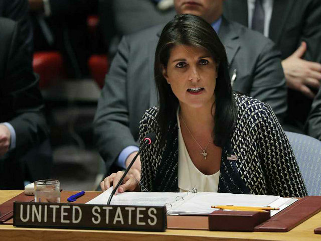 Nikki Haley, U.S. ambassador to the United Nations, speaks during a Security Council meeting, Friday, April 13, 2018, at United Nations headquarters. (AP Photo/Julie Jacobson)