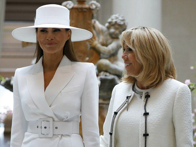 WASHINGTON, DC - April 24: First Lady Melania Trump and French first lady Brigitte Macron tour the National Gallery of Art on April 24, 2018 in Washington, DC. President Donald Trump is hosting French President Emmanuel Macron for the first state visit of his presidency. (Photo by Aaron P. Bernstein/Getty …