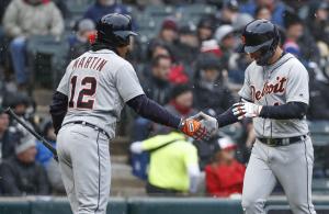 Tigers' Leonys Martin gets hit in groin before belting homer