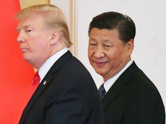 File photo taken in November 2017 shows U.S. President Donald Trump (L) and Chinese President Xi Jinping at their joint press conference at the Great Hall of the People in Beijing. (Kyodo) ==Kyodo (Photo by Kyodo News via Getty Images)