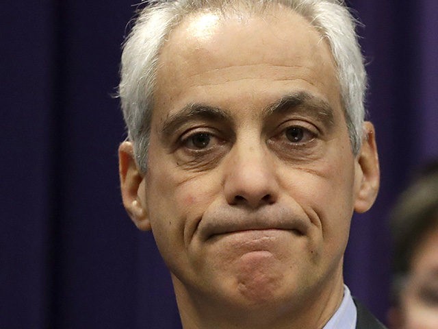 Chicago Mayor Rahm Emanuel pauses in his remarks after police announced murder charges against Shomari Legghette, in the fatal shooting Tuesday, of police Cmdr., Paul Bauer at police headquarters Wednesday, Feb. 14, 2018, in Chicago. Legghette, 44, who police say has a long criminal history, was also charged with being …