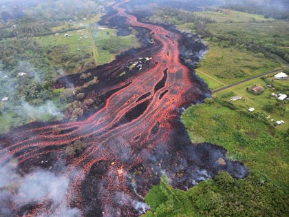 FILE - In this May 19, 2018 aerial file photo released by the U.S. Geological Survey, lava