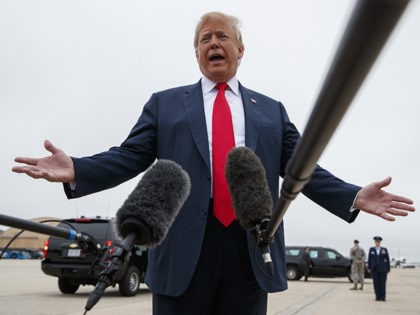President Donald Trump talks with reporters before boarding Air Force One, Thursday, May 31, 2018, in Andrews Air Force Base, Md. (AP Photo/Evan Vucci)